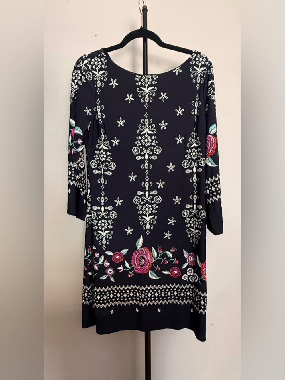 Enfocus Studio Navy Dress with White Floral Motif